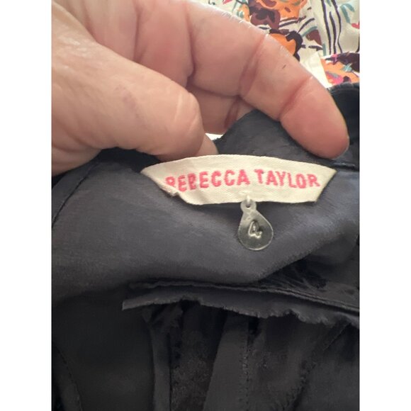 Rebecca Taylor Black Silk Blouse With Lace Detail Size L - Picture 4 of 6